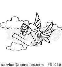Cartoon Outlined Pilot Fish Flying by Toonaday