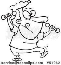 Cartoon Outlined Fit Granny Doing Zumba with Dumbbells by Toonaday