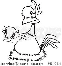 Cartoon Outlined Prized Chicken Holding a Trophy by Toonaday
