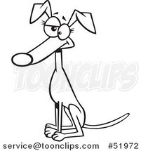 Cartoon Outlined Sitting Female Greyhound Dog by Toonaday
