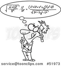 Cartoon Outlined Smart Guy Figuring a Math Equation in His Head by Toonaday