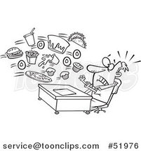 Cartoon Outlined Business Man Being Bombarded with Junk Food at the Office by Toonaday