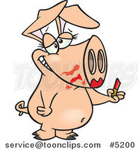 Cartoon Pig Smearing on Lipstick by Toonaday