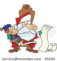 Cartoon Santa Reading a Boy's Long Christmas List by Toonaday