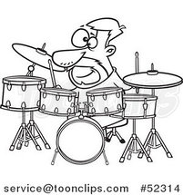 Cartoon Black and White Drummer Dude with His Instruments by Toonaday