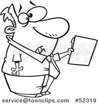 Cartoon Black and White Scared Guy Holding out a File by Toonaday