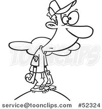Cartoon Black and White Baseball Player on the Pitchers Mound by Toonaday
