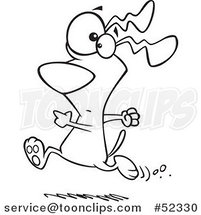 Cartoon Black and White Dog Running with a Worried Expression by Toonaday