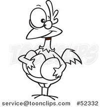Cartoon Black and White Proud Hen Holding Her Eggs by Toonaday