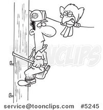 Cartoon Black and White Line Drawing of a Mean Bird Glaring at a Lineman by Toonaday