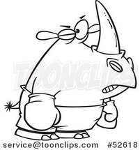 Cartoon Black and White Line Art of a Boxer Rhino with a Black Eye by Toonaday