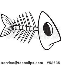 Cartoon Black and White Line Art of a Fish Bone Skeleton by Toonaday