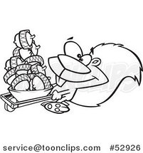 Cartoon Outlined Prepper Squirrel with a Wheelbarrow Full of Acorns by Toonaday