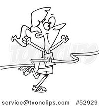 Cartoon Outlined Female 10k Runner Crossing the Finish Line by Toonaday