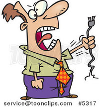 Cartoon Business Man Holding a Ripped Cable by Toonaday
