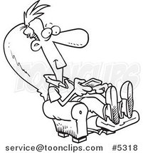 Cartoon Black and White Line Drawing of a Guy Sitting in a Recliner and Watching Tv by Toonaday