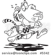 Cartoon Black and White Line Drawing of a Retreating Tiger by Toonaday