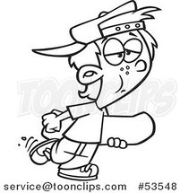 Cartoon Outlined Teen Boy Blowing a Bubble with Gum and Carrying a Skateboard by Toonaday