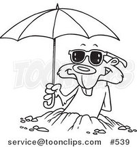 Cartoon Coloring Page Line Art of a Groundhog Emerging with Shades and an Umbrella by Toonaday