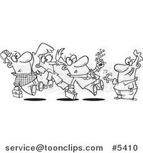 Cartoon Black and White Line Drawing of a Group of People Running into Each Other by Toonaday