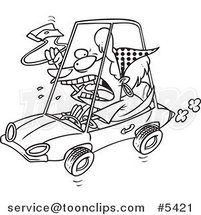 Cartoon Black and White Line Drawing of a Female Driver with Road Rage by Toonaday