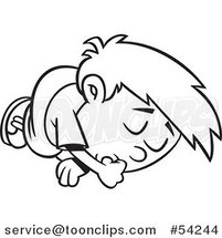 Cartoon Black and White Sleeping Boy Sucking His Thumb by Toonaday