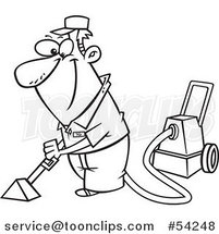 Cartoon Black and White Happy Guy Cleaning Carpets by Toonaday