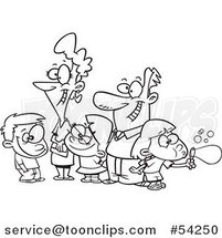 Cartoon Black and White Happy Family of Five by Toonaday