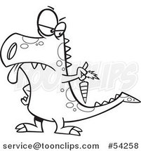 Cartoon Black and White Disgusted Dinosaur Holding out a Carrot by Toonaday