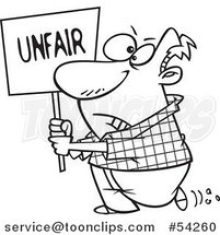 Cartoon Black and White Picketing Guy Carrying an Unfair Sign by Toonaday
