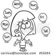 Cartoon Black and White Happy Girl Learning the Days of the Week by Toonaday