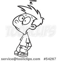 Cartoon Black and White Quizzical Boy by Toonaday