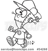 Cartoon Black and White Robot Boy Walking by Toonaday