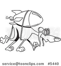 Cartoon Black and White Line Drawing of a Rocket Strapped to a Greyhound by Toonaday