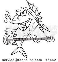 Cartoon Black and White Line Drawing of a Rocker Fish by Toonaday