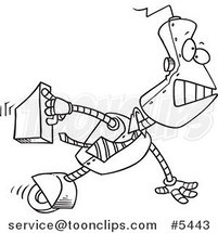 Cartoon Black and White Line Drawing of a Robot Executive by Toonaday