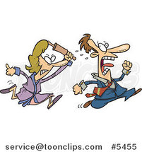 Cartoon Lady Chasing Her Husband with a Rolling Pin by Toonaday