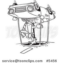 Cartoon Black and White Line Drawing of a Guy Rolling His Car by Toonaday