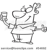 Cartoon Black and White Optimistic Guy Holding a Glass and Seeing It As Half Full by Toonaday