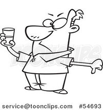 Cartoon Black and White Pessimistic Guy Holding a Glass and Seeing It As Half Full by Toonaday