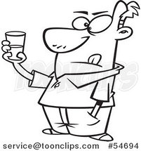 Cartoon Black and White Guy Holding a Glass and Seeing It As Half Empty and Half Full by Toonaday