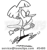 Cartoon Black and White Line Drawing of a Runner with an Mp3 Player by Toonaday