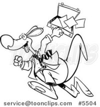 Cartoon Black and White Line Drawing of a Business Kangaroo by Toonaday