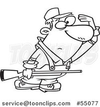 Outlined Cartoon Farmer or Hunter Shielding His Eyes and Holding a Rifle by Toonaday