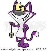 Cartoon Purple Cat Swinging a Computer Mouse by Toonaday