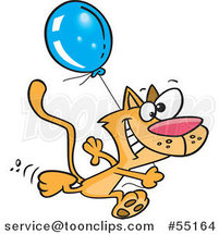 Cartoon Happy Cat Running with a Birthday Balloon by Toonaday