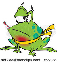 Cartoon Sick Frog with a Sore Throat and a Fever by Toonaday