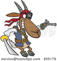 Cartoon Pirate Goat Holding a Sword and Pistol by Toonaday