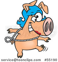 Cartoon Dancing Pig in a Wig by Toonaday