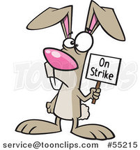 Cartoon the Easter Bunny Holding an on Strike Sign by Toonaday